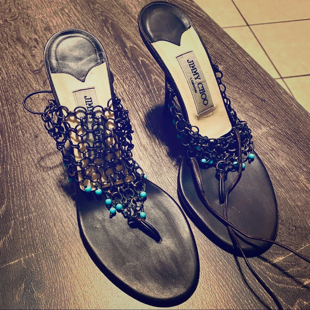 Jimmy Choo Leather & Chain Heels (Size 9)